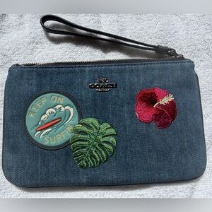 Coach Rare Denim Wristlet with Tropical Patch Accents - Blue